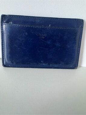 Authentic Celine Solo Calfskin Leather Card Holder with Gold Logo/ visible wear